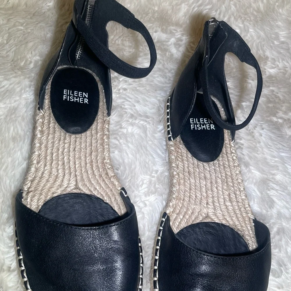 Eileen Fisher Black women’s Leather Espadrilles flat sandals size 8